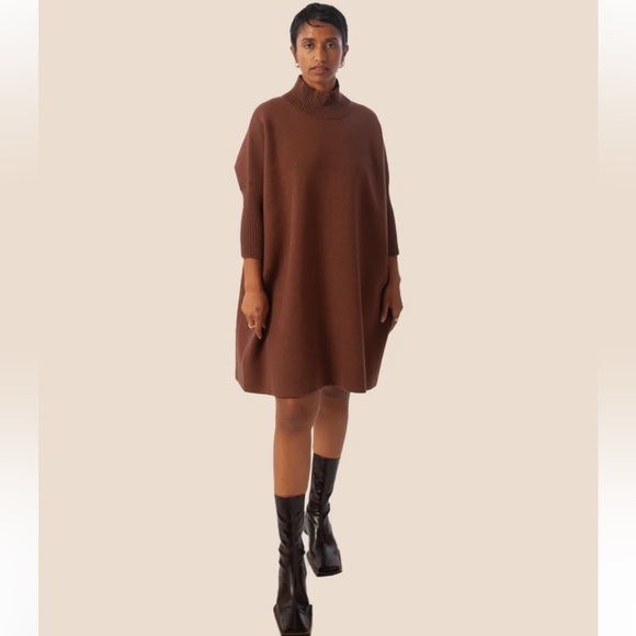 NWT KERISMA OVERSIZED BOXY DRESS SCULPTURAL RIB TURTLENECK FITTED 3/4 SLEEVES - Picture 14 of 16